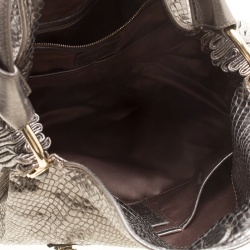 Pre Owned Giorgio Armani Metallic Silver Exotic Embossed Leather Hobo