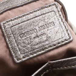 Pre Owned Giorgio Armani Metallic Silver Exotic Embossed Leather Hobo