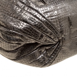 Pre Owned Giorgio Armani Metallic Silver Exotic Embossed Leather Hobo