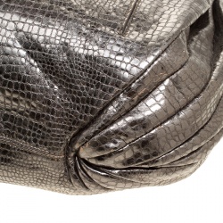 Pre Owned Giorgio Armani Metallic Silver Exotic Embossed Leather Hobo