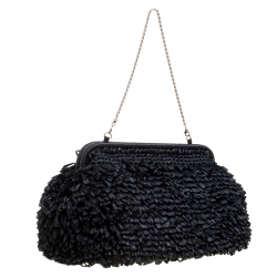 Pre Owned Giorgio Armani Black Raffle Straw Large Chain Clutch