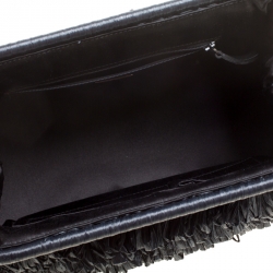 Pre Owned Giorgio Armani Black Raffle Straw Large Chain Clutch