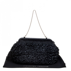 Pre Owned Giorgio Armani Black Raffle Straw Large Chain Clutch