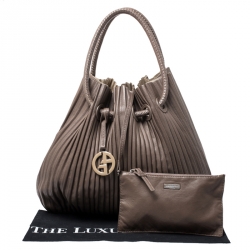 Pre Owned Giorgio Armani Brown Leather Pleated Hobo