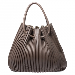 Pre Owned Giorgio Armani Brown Leather Pleated Hobo