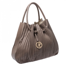 Pre Owned Giorgio Armani Brown Leather Pleated Hobo