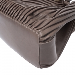 Pre Owned Giorgio Armani Brown Leather Pleated Hobo