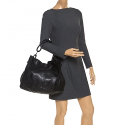 Pre Owned Giorgio Armani Black Leather Hobo