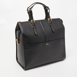 Pre Owned Giorgio Armani Black Leather Borgonuovo Tote