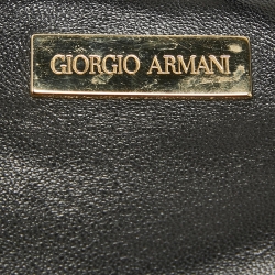 Giorgio Armani Black Monogram Mesh and Leather Fringe Bucket Bag 