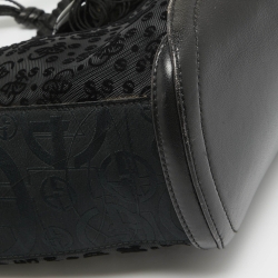 Giorgio Armani Black Monogram Mesh and Leather Fringe Bucket Bag 
