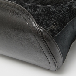 Giorgio Armani Black Monogram Mesh and Leather Fringe Bucket Bag 