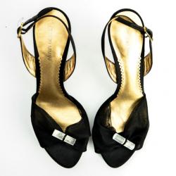 Giorgio Armani Black Mesh Slingback Sandals Size 37.5