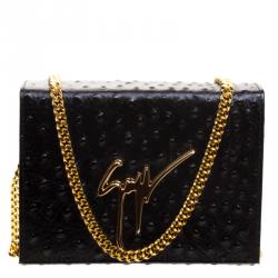 Giuseppe Zanotti Black Ostrich Embossed Leather Crossbody Bag