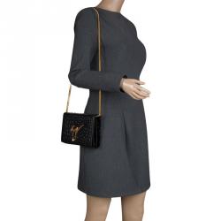 Giuseppe Zanotti Black Ostrich Embossed Leather Crossbody Bag