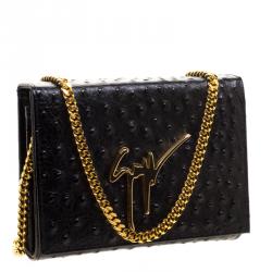 Giuseppe Zanotti Black Ostrich Embossed Leather Crossbody Bag