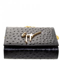 Giuseppe Zanotti Black Ostrich Embossed Leather Crossbody Bag