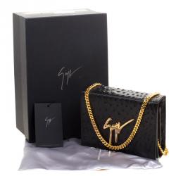 Giuseppe Zanotti Black Ostrich Embossed Leather Crossbody Bag
