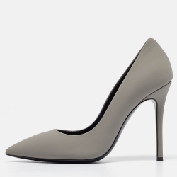 Pre Owned Giuseppe Zanotti Grey Lucrezia Leather Pointed Toe Pumps Size 38