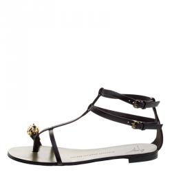 مملوكة مسبقًا صندل جوسيبي زانوتي فلات أسد غلاديوتر جلد بنية مقاس 37.5