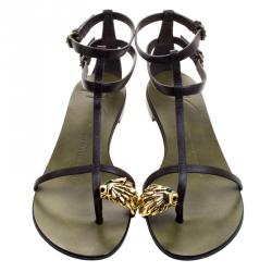 مملوكة مسبقًا صندل جوسيبي زانوتي فلات أسد غلاديوتر جلد بنية مقاس 37.5