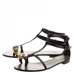 مملوكة مسبقًا صندل جوسيبي زانوتي فلات أسد غلاديوتر جلد بنية مقاس 37.5