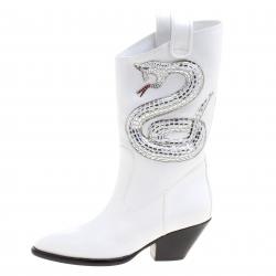 Pre Owned بوت جوسيبي زانوتي غانز 55 كاوبوي جلد أبيض زخرفة الثعبان مقاس 36