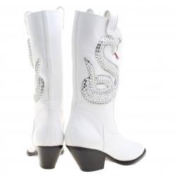 Pre Owned بوت جوسيبي زانوتي غانز 55 كاوبوي جلد أبيض زخرفة الثعبان مقاس 36
