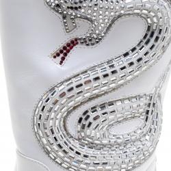 Pre Owned بوت جوسيبي زانوتي غانز 55 كاوبوي جلد أبيض زخرفة الثعبان مقاس 36