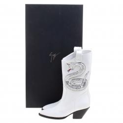 Pre Owned بوت جوسيبي زانوتي غانز 55 كاوبوي جلد أبيض زخرفة الثعبان مقاس 36