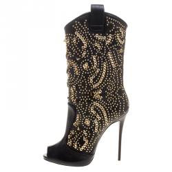 مملوكة مسبقًا بوت جوسيبي زانوتي جلد أسود مرصع مقدمة مفتوحة كولين مقاس 39