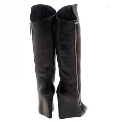 Pre Owned بوت للركبة جوسيبي زانوتي غواز كعب روكي جلد أسود مبطن فرو مقاس 38