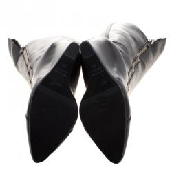 Pre Owned بوت للركبة جوسيبي زانوتي غواز كعب روكي جلد أسود مبطن فرو مقاس 38