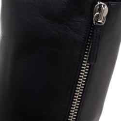 Pre Owned بوت للركبة جوسيبي زانوتي غواز كعب روكي جلد أسود مبطن فرو مقاس 38