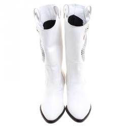 Pre Owned حذاء بوت جوسيبي زانوتي جان 55 كاوبوي مزين بثعبان جلد أبيض مقاس 38