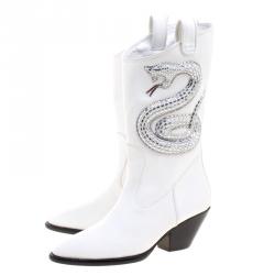 Pre Owned حذاء بوت جوسيبي زانوتي جان 55 كاوبوي مزين بثعبان جلد أبيض مقاس 38