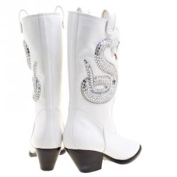 Pre Owned حذاء بوت جوسيبي زانوتي جان 55 كاوبوي مزين بثعبان جلد أبيض مقاس 38