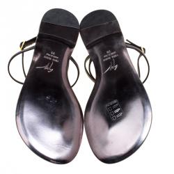مملوكة مسبقًا Guiseppe Zanotti Black Crystal Studded Leather Thong Flat Sandals Size 36
