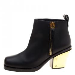 Pre Owned حذاء بوت كاحل جوسيبي زانوتي كعب عريض ذهبي جلد أسود مقاس 40