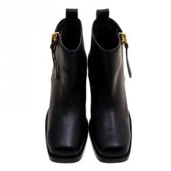 Pre Owned حذاء بوت كاحل جوسيبي زانوتي كعب عريض ذهبي جلد أسود مقاس 40