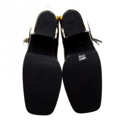 Pre Owned حذاء بوت كاحل جوسيبي زانوتي كعب عريض ذهبي جلد أسود مقاس 40