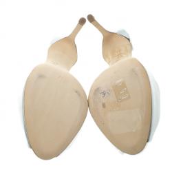 Pre Owned Giuseppe Zanotti Metallic Silver Leather Knotted Slip On Sandals Size 36.5