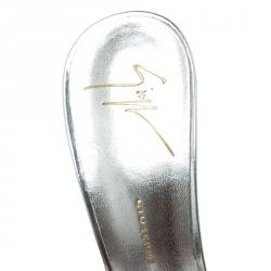 Pre Owned Giuseppe Zanotti Metallic Silver Leather Knotted Slip On Sandals Size 36.5