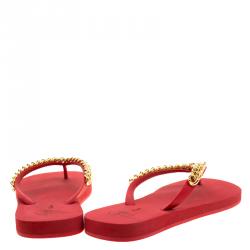 Pre Owned Giuseppe Zanotti Red Rubber Chain Detail Flip Flops Size 39