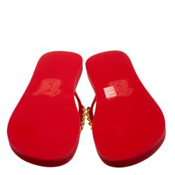 Pre Owned Giuseppe Zanotti Red Rubber Chain Detail Flip Flops Size 39