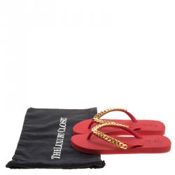 Pre Owned Giuseppe Zanotti Red Rubber Chain Detail Flip Flops Size 39