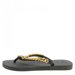 Pre Owned Giuseppe Zanotti Black Rubber Miami Beach Flip Flops Size 39