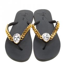 Pre Owned Giuseppe Zanotti Black Rubber Miami Beach Flip Flops Size 39