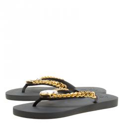 Pre Owned Giuseppe Zanotti Black Rubber Miami Beach Flip Flops Size 39