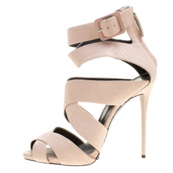 Pre Owned صندل جوسيبي زانوتي بسيور جلد وردي نقشة الثعبان مقاس 40